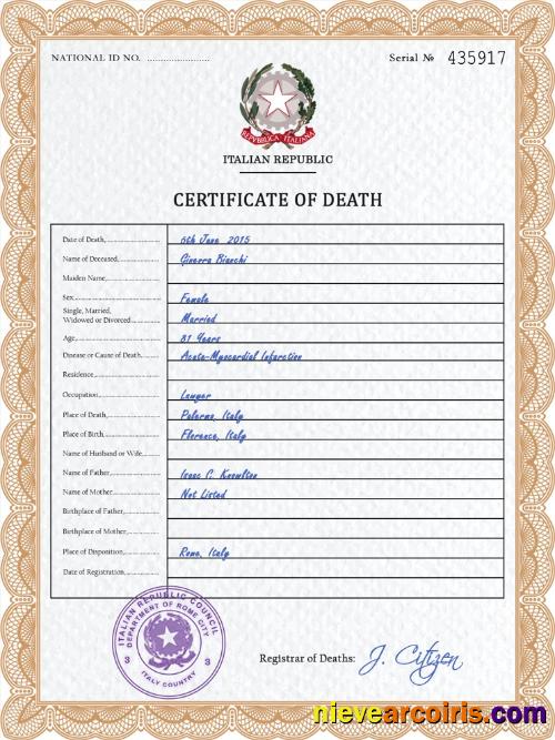 Italy vital record death certificate